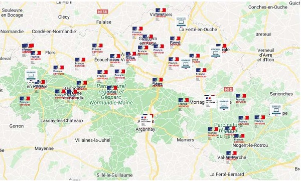 Carte département Orne implantations des France Services